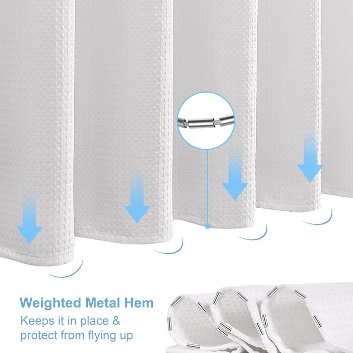Штора для ванної кімнати Waffel з кільцями, 182x182 см, біла - водовідштовхувальна, анти-грибок