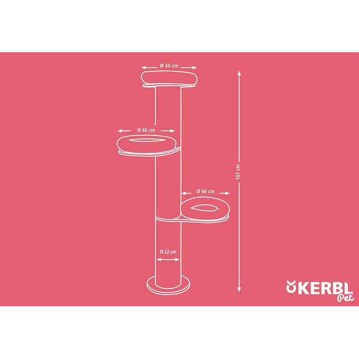 Kerbl Scratching Post Dolomit Tower (Beige, 187 cm height, 22 cm diameter, sisal carpet on the pillars) 81638