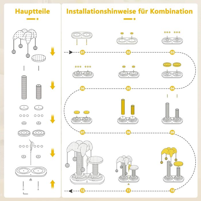 Інтерактивне котяче іграшкове комбо 6-в-1: дерев'яні меблі, кульки, пір'я, м'яч-трекер, когтеточка з сизалю та джуту для котів середніх та маленьких порід (білий, зелений)