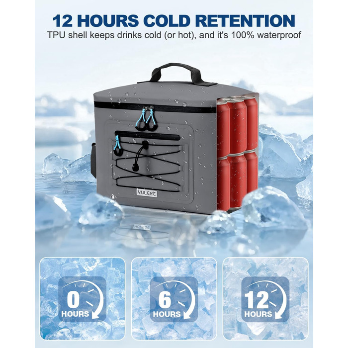 Термосумка 24L, вологостійка сумка для пікніка з витокою, ізольована сумка-ланч, портативна сумка-холодильник для пляжу, кемпінгу, офісу, сім'ї, транспортування продуктів (Сірий)