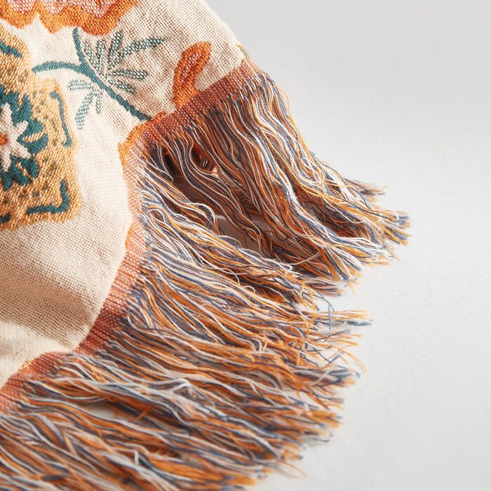 SE SOFTEXLY Boho плед з 100% бавовни – двосторонній мусліновий плед 150x200 см, м'який плед на диван та ковдра на ліжко, естетичний дизайн, ідеальний для вітальні та спальні, Orange/Grün Blütentraum (230 x 250 cm, Blütentraum)