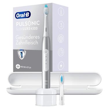 Електрична звукова зубна щітка Oral-B Pulsonic Slim Luxe 4500 Platinum з 3 режимами чищення та кейсом для подорожей