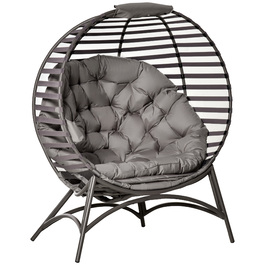 Крісло-мішок Outsunny Papasan, садове крісло, 2 кошика, подушка овальної форми, розкладне крісло для відпочинку, балкон, тераса, пісочно-коричневий колір, сталь, 118x75x139 см | Aosom