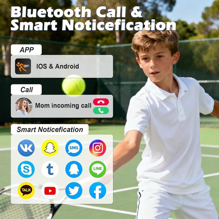 Дитячий розумний годинник-фітнес-трекер Kinder з 1.83' HD екраном, крокоміром, IP68 водонепроникністю, 120 спортивними режимами, монітором сну та будильником для дітей 5-16 років (блакитний)