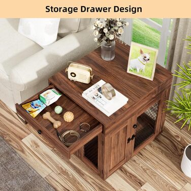 Клітка для собак VOWNER з дерева, 3 двері, з ящиком, 51x60x62 см, для собак до 20 кг, горіховий колір