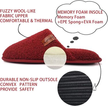 Жіночі теплі пухнасті домашні тапочки Oofot з пам'яттю піни, антиковзкі гумові підошви, 39/40 EU, Червоний