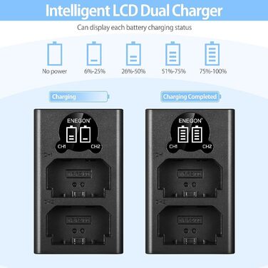 Зарядний пристрій ENEGON NP-FZ100 20W з подвійним акумулятором для Sony Alpha (A7, A9, FX3, A6000 серія) з LCD-дисплеєм