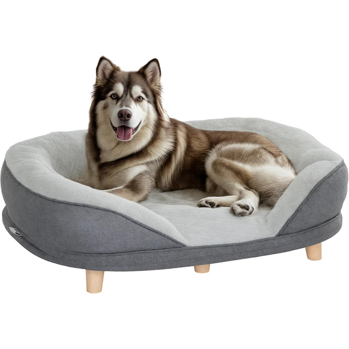 PawHut Софа для собак та котів, сіра, 90x78x25 см, з підголівником та дерев'яними ніжками