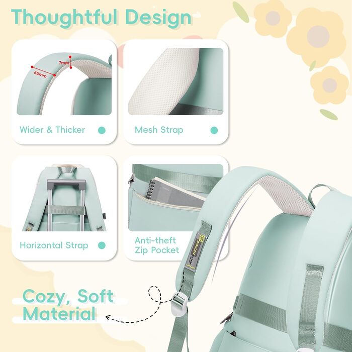 Шкільний рюкзак Tanou для дівчаток-підлітків: набір з рюкзаком, сумкою через плече та пеналом. Зелений шкільний рюкзак для дітей.