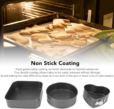 Набір форм для випічки тортів (3 шт.) з антипригарним покриттям, карбонова сталь, круглі, серцеподібні, квадратні