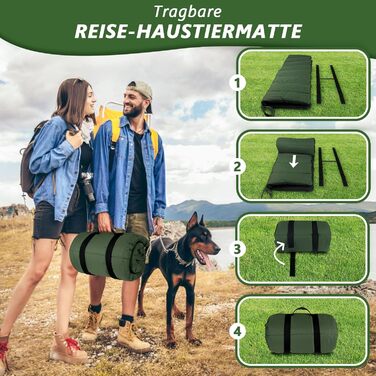 Водонепроникний килимок для собак 110 x 68 см, товстий, м'який, зручний, для подорожей, прання, кемпінгу, на вулицю (оливковий)