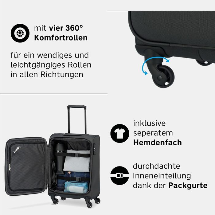 Paklite Тріумф: Ручна валіза на колесах, 55 см, 41 л, з TSA замком, сіра