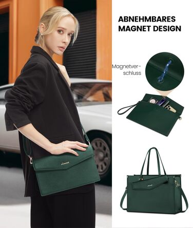 Сумка для ноутбука LOVEVOOK жіноча водонепроникна, сумка для роботи та навчання, бізнес-портфель, 15.6 дюймів (темно-зелений)