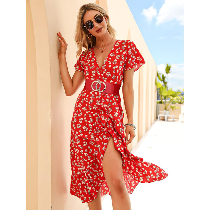 Жіночий широкий еластичний пояс JasGood вінтажний, стрейч, з золотою пряжкою (червоний, 90 см, талія 96-115 см)