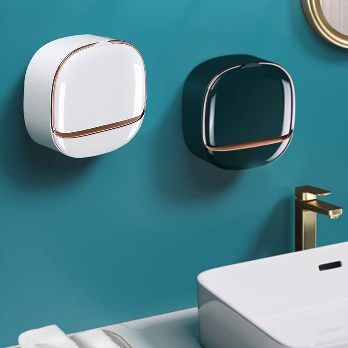 Настінна мильниця Flip-Deckel без свердління з піддоном для мила, вологостійка, для ванної та кухні (Темно-зелений)