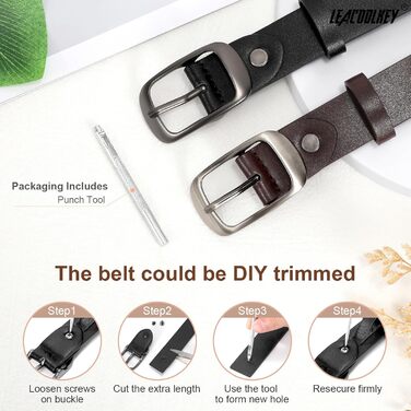 Жіночі шкіряні ремені LEACOOLKEY з пряжкою, 2 шт. - для джинсів та штанів, розміри XXL (117-127 см) та XL (107-117 см)