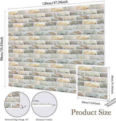 Акустичні панелі JBER самоклейні для звукоізоляції, шумопоглинаючі стінові панелі «Цегла» для студії, офісу та дому, 30 x 30 x 1 см, 12 шт, колір сірий (камінь)