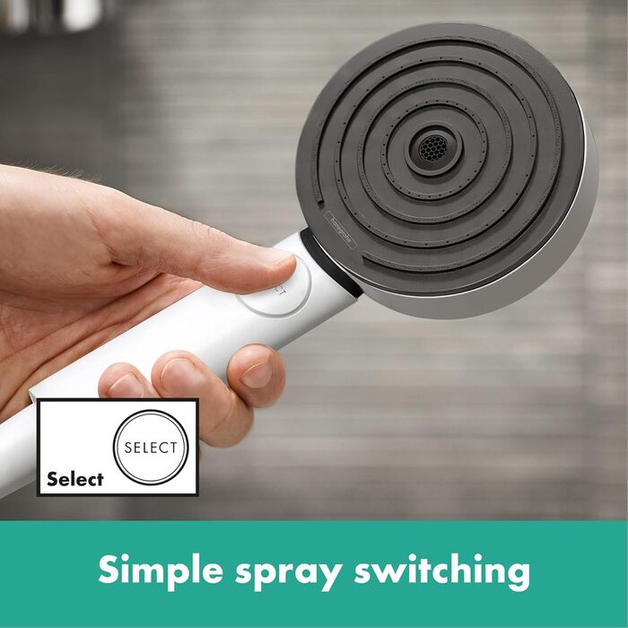 Hansgrohe Pulsify Select S Shower Set, water-saving showerhead with hose and holder, adjustable, hand shower with 3 spray patterns (Relaxation), Mattweiß (Matte White)