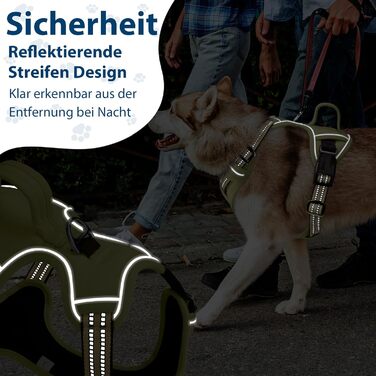 Шлейка для собак середніх порід Funfox, анти-тяга, з ручкою та світловідбиваючими смугами, без коміра, військовий зелений (M)