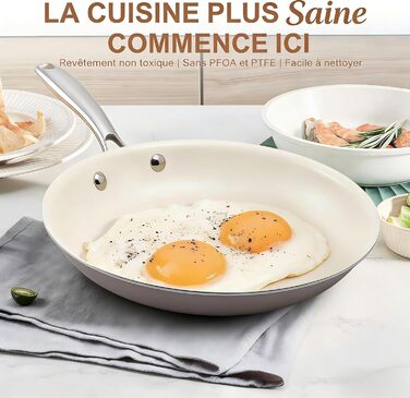 Пательня керамічна 24 см з антипригарним покриттям, індукційна, для духовки та посудомийної машини, алюмінієва з ручкою з нержавіючої сталі
