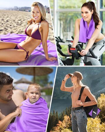 Набір рушників з мікрофібри GZXYA (3 шт.): великий (180x60 см) + 2 маленькі (80x40 см), швидковисихаючі, для спорту та басейну, фіолетовий