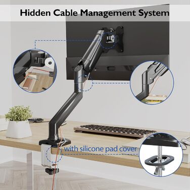 Кріплення для монітора BONTEC, 13-32 дюйми, 3-9 кг, VESA 75/100 мм, газ-амортизатор, ергономічний, поворотний, нахильний, обертовий
