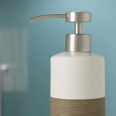 Дозатор для мила Sealskin Doppio, з натурального порцеляни, без свердління, для ванної кімнати та кухні, колір: пісок, ручне розписування