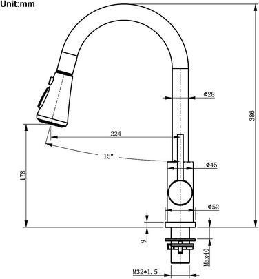 Кухонний змішувач з висувною лійкою, 3 режими струменя, поворотний на 360°, високого тиску, для кухні, матовий золотий