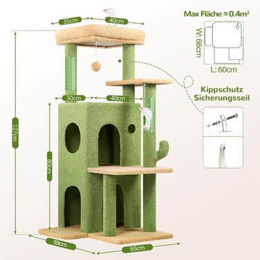 Драбина-будинок для котів Globlazer XL, зелена, 127 см, з платформою та будиночком