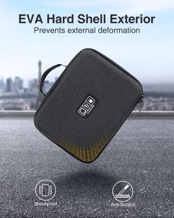 Органайзер для кабелів Luxtude Eva - жорсткий кейс для аксесуарів, чорний (великий)