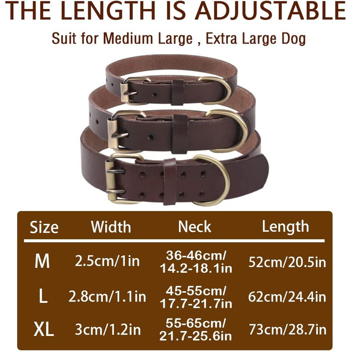 Нашийник для собак з м'якої натуральної шкіри - для малих, середніх та великих собак