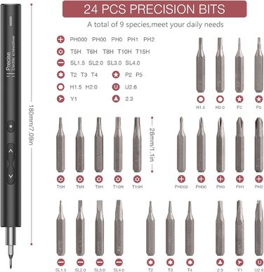 Міні-шуруповерт LOFICOPER 28 в 1: акумуляторний набір з LED, USB-C, 24 біти для ремонту ноутбуків та годинників (чорний)