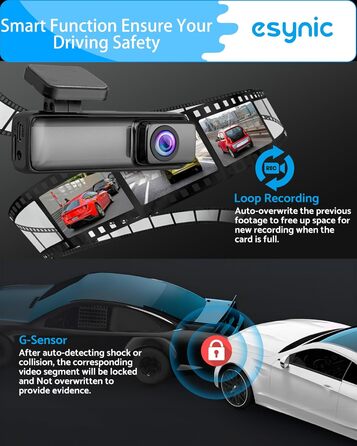 eSynic Міні відеореєстратор (Dashcam) Auto WiFi 1080P Full HD – 160° Широкий кут, Нічне бачення, G-сенсор, Паркувальний режим, Керування через App, WiFi, 32GB SD-карта в комплекті