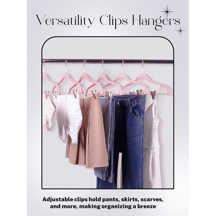 Вешалки для одягу HOUSE DAY, 20 шт., з кліпсами, ультратонкі, оксамитові, неслизькі, для штанів, економія місця (персиковий рожевий)