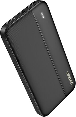 Power Bank GREPRO 10000mAh: компактний зарядний пристрій з USB-C та 2 USB виходами, чорний