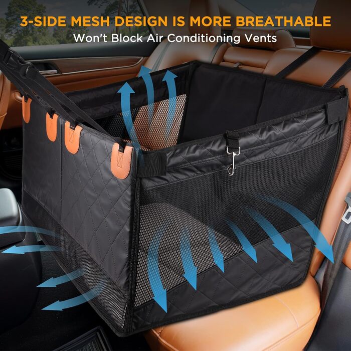 Автокрісло для собак великих та середніх порід – водонепроникне, з жорстким дном, вентиляційними вікнами та кишенями для зберігання