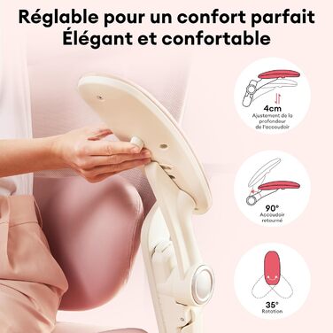 Ергономічне крісло для жінок MUSSO E80 Muse FemmePosture™ - регулювання на 135°, 3D-підтримка попереку, 17см 4D-підголівник, висувна підніжка, регулювання глибини/висоти сидіння, регульовані підлокітники (Рожеве)