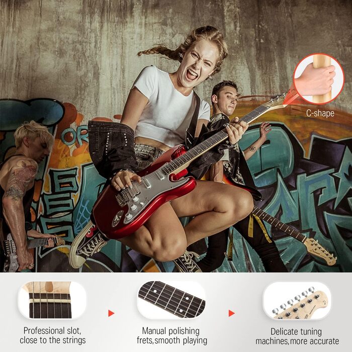 Електрогітара Donner 39 дюймів (праворука) з комплектом: підсилювач, чохол, каподастр, ремінь, струни, тюнер, кабель та медіатори (червоний) DST100-Rot