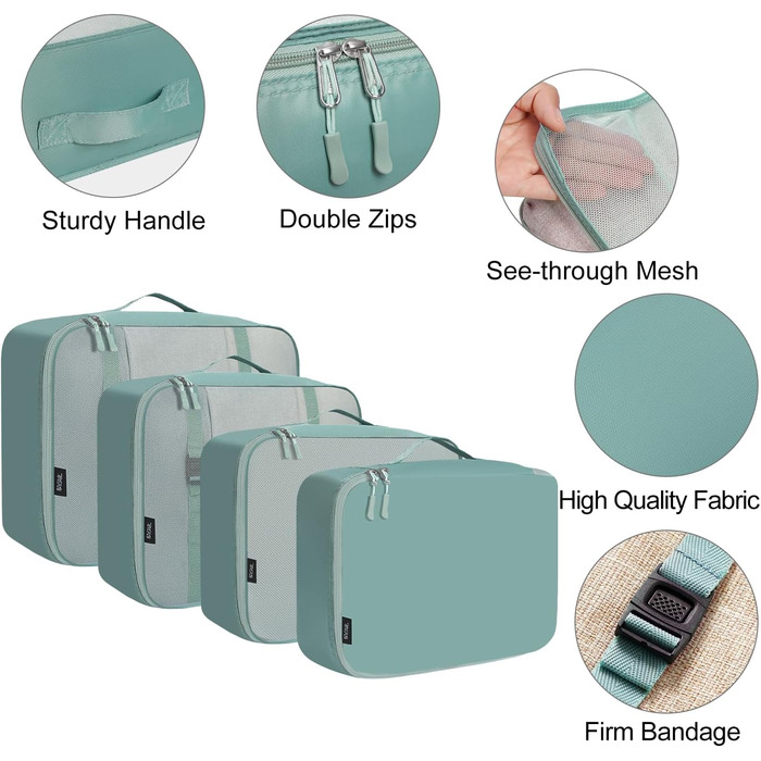 Набір органайзерів для валізи BAGAIL (8 шт.), Packing Cubes, Набір для подорожей та організації речей у валізі (Блакитний)