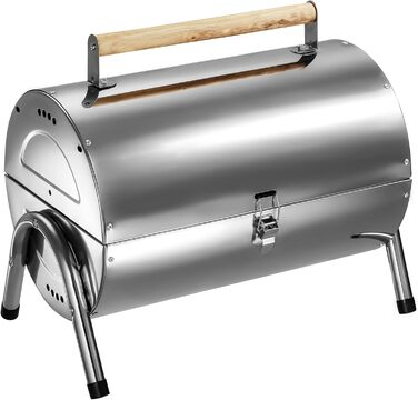 BBQ гриль із нержавіючої сталі tectake, велика подвійна решітка, для вугілля, срібний