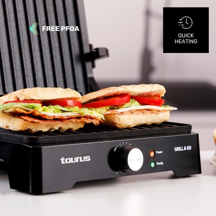 Taurus Electric Contact Grill GR1500X | 1500W | Non-Stick Plates | Adjustable Thermostat | Square Grill Plates