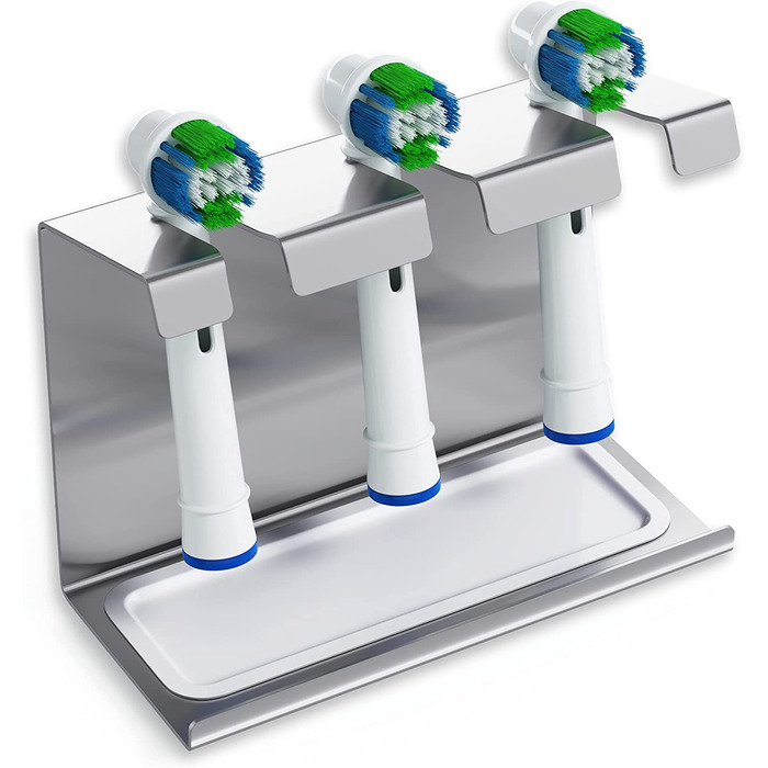 WIETRE Stainless Steel Brush Head Holder with Catch Basin | Fits Oral-B, iO, Philips Sonicare, Waterpik, Fairywill | Toothbrush Holder, Brush Head Holder (3-Pack)