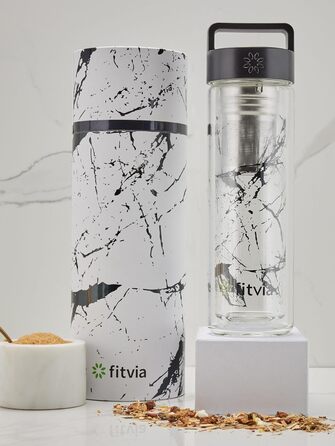 Термопляшка Fitvia 380 мл, чорна з малюнком 