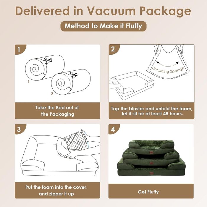 Ортопедичне ліжко для собак EHEYCIGA, 89x56 см, Memory Foam, для собак середніх та маленьких порід, вологостійке, з високим бортиком, темно-зелене