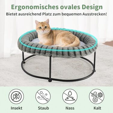 GUUSII HOME Підвищене ліжко для котів, гамак для котів, ліжко для великих котів, лежанка для кошенят, гамак для котів, диван для котів, ліжко для цуценят, диван з міцним металевим каркасом, знімне м'яке покриття, 58.5*43*21 см (Сірий)