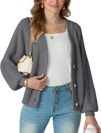 Жіночий в'язаний кардиган GRECERELLE з V-подібним вирізом та ґудзиками, сірий | Стильний в'язаний светр для осені та зими