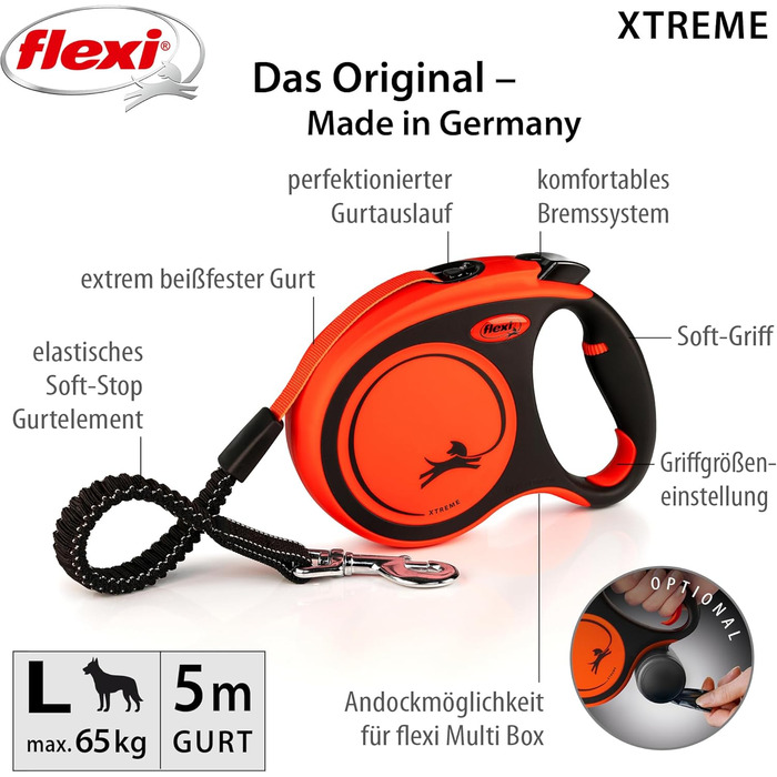 Flexi Xtreme L повід для собак 5 м чорний/оранжевий, надміцний, до 65 кг
