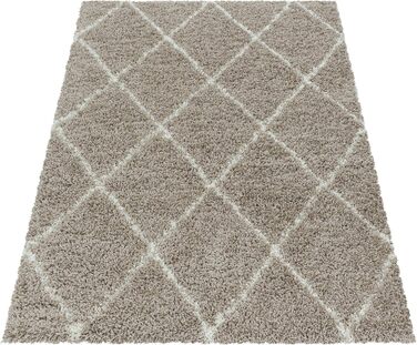 Круглий килим HomebyHome Shaggy 160 см, високий ворс, скандинавський візерунок, м'який та пухнастий. Підходить для вітальні, спальні, кухні, коридору. Розмір 200 x 290 см (прямокутний), колір бежевий.