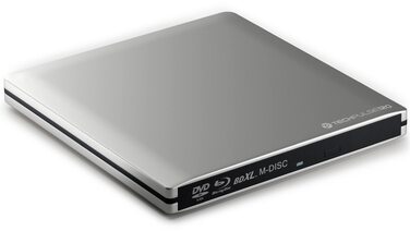 Зовнішній Blu-ray привід techPulse120 USB 3.1 Type-C M-Disc BDXL записувач та плеєр CD/DVD/BD Slim для PC, Notebook, Mac OS, MacBook Pro/Air, алюміній, срібло