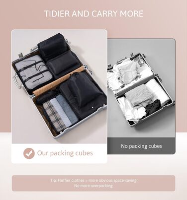 Органайзер для валізи Meowoo, набір 8 шт., кубики для пакування, чорний. Організація багажу для подорожей та бізнесу.